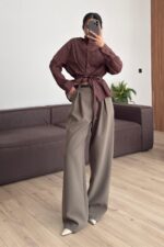 Pileli İçten Pervazlı Pantolon Haki