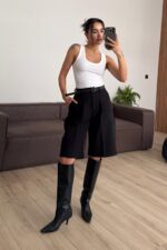 Kemerli Bermuda Şort Siyah