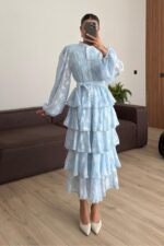 Kat Kat Volanlı Tül Elbise Bebe Mavi