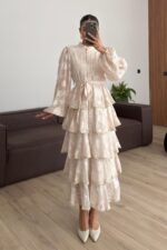 Kat Kat Volanlı Tül Elbise Bej