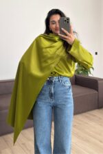 Cool Şallı Saten Gömlek Fıstık Yeşili