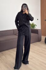 Çıtçıtlı Scuba Pantolon Takım Siyah