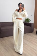 İçi Dantel Bralet Eşofman Takım Krem