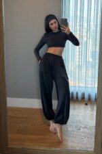 Divya Bandana Detaylı Crop Eşofman Takım Siyah