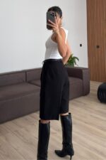 Kemerli Bermuda Şort Siyah - Görsel 4