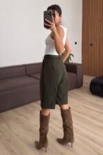 Kemerli Bermuda Şort Haki - Görsel 4