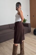 Kemerli Bermuda Şort Kahverengi - Görsel 4