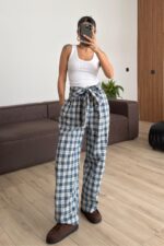 Ekoseli İki Parça Pantolon Mavi