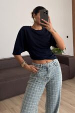 Kol Altı Pileli Tişört Lacivert