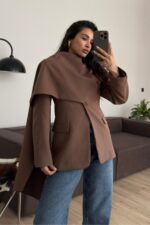 Tasarım Şallı Blazer Ceket Vizon