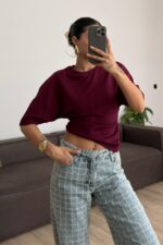 Kol Altı Pileli Tişört Bordo