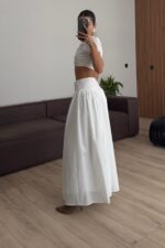 Önü Drapeli V Yaka Etek Takım Beyaz - Görsel 3