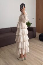 Kat Kat Volanlı Tül Elbise Bej - Görsel 4