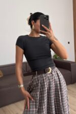 İv Kısa Kollu Crop Antrasit