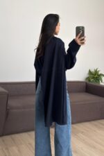 Cool Şallı Saten Gömlek Lacivert - Görsel 3