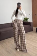 Şallı Ekose Pantolon Bej