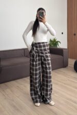 Şallı Ekose Pantolon Kahverengi