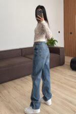 Bs Paçası Kesik Straight Mavi Eskitme Jean - Görsel 4