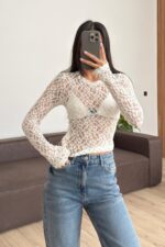 Nm Dantelli Tül Bluz Ekru
