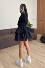 Güpür Detaylı Denim Gömlek Elbise Lacivert - Görsel 3