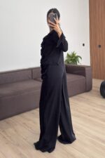 Önü Fırfırlı Kolları Volanlı Pantolon Takım Siyah - Görsel 4