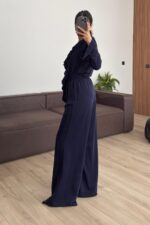 Önü Fırfırlı Kolları Volanlı Pantolon Takım Lacivert - Görsel 4