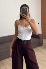 Askılı Güpür Detaylı Bodysuit Beyaz