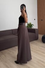 Gold Kemerli Palazzo Pantolon Kahverengi - Görsel 3