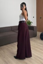 Gold Kemerli Palazzo Pantolon Mürdüm - Görsel 3