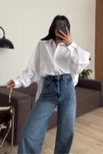 Kolları Ayarlanabilir Oversize Gömlek Beyaz