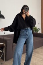 Kolları Ayarlanabilir Oversize Gömlek Siyah