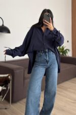 Kolları Ayarlanabilir Oversize Gömlek Laciverti