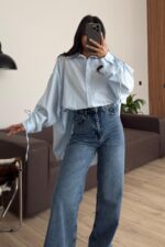 Kolları Ayarlanabilir Oversize Gömlek Mavi