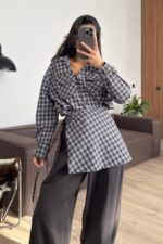 Yakalıklı Çift Cep Ekose Gömlek Kahverengi