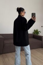 Kuşaklı V Yaka Ceket Siyah - Görsel 4