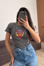 Rolling Stones Baskılı Antrasit Eskitme Tişört