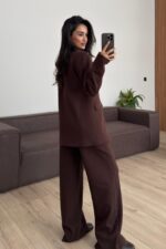 For Vatkalı Ceket Pantolon Takım Kahverengi - Görsel 5