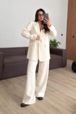 For Vatkalı Ceket Pantolon Takım Bej