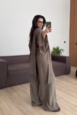 Kolları Volanlı V Yaka Pantolon Takım Haki - Görsel 4