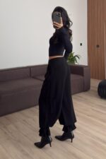 Paçası Ayarlanabilir Yanları Cepli Pantolon Siyah - Görsel 4