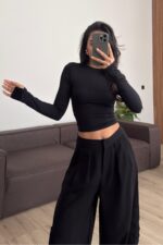 Parmak Geçirmeli Soft Touch Bluz Siyah