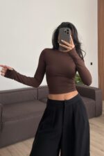 Parmak Geçirmeli Soft Touch Bluz Kahverengi