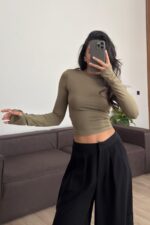 Parmak Geçirmeli Soft Touch Bluz Haki