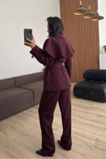 Pelerinli Parçalı Blazer Takım Bordo - Görsel 5