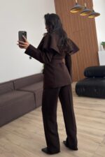 Pelerinli Parçalı Blazer Takım Kahverengi - Görsel 5