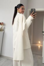 Çizgili Şallı Ceket Pantolon Takım Ekru - Görsel 5