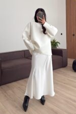 Beli Lastikli Maxi Etek Beyaz