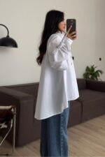 Kolları Ayarlanabilir Oversize Gömlek Beyaz - Görsel 3