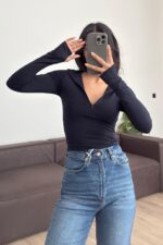 Yarım Fermuarlı Soft Touch Bluz Lacivert