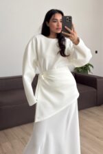 Dalgıç Kumaş İki Parçalı Bluz Beyaz